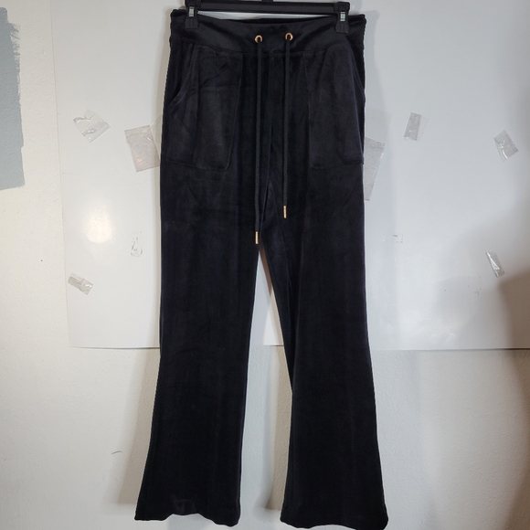 Womens Green Tea Velour draw string pants Black Flare/bootcut bottoms Size Small - Picture 2 of 12